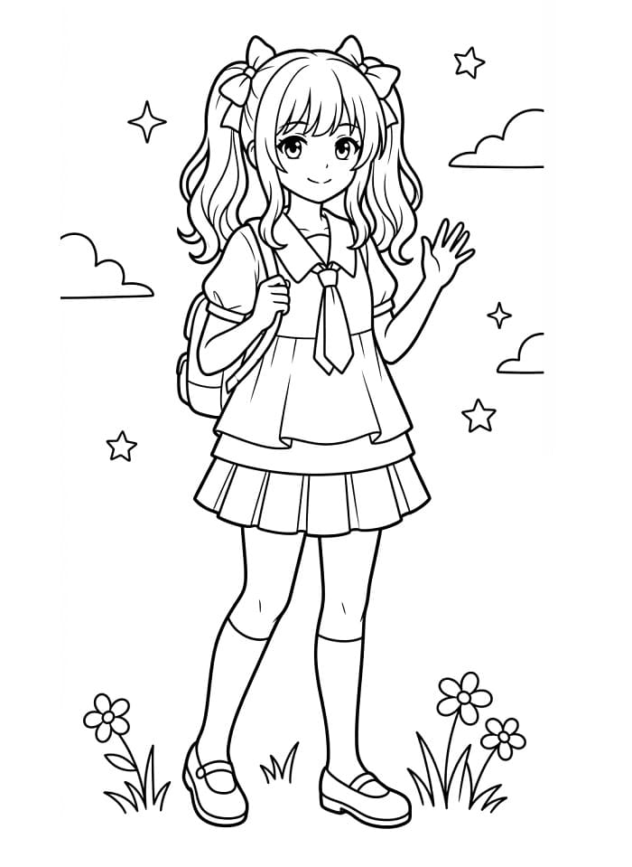 Anime Meisjes kleurplaat