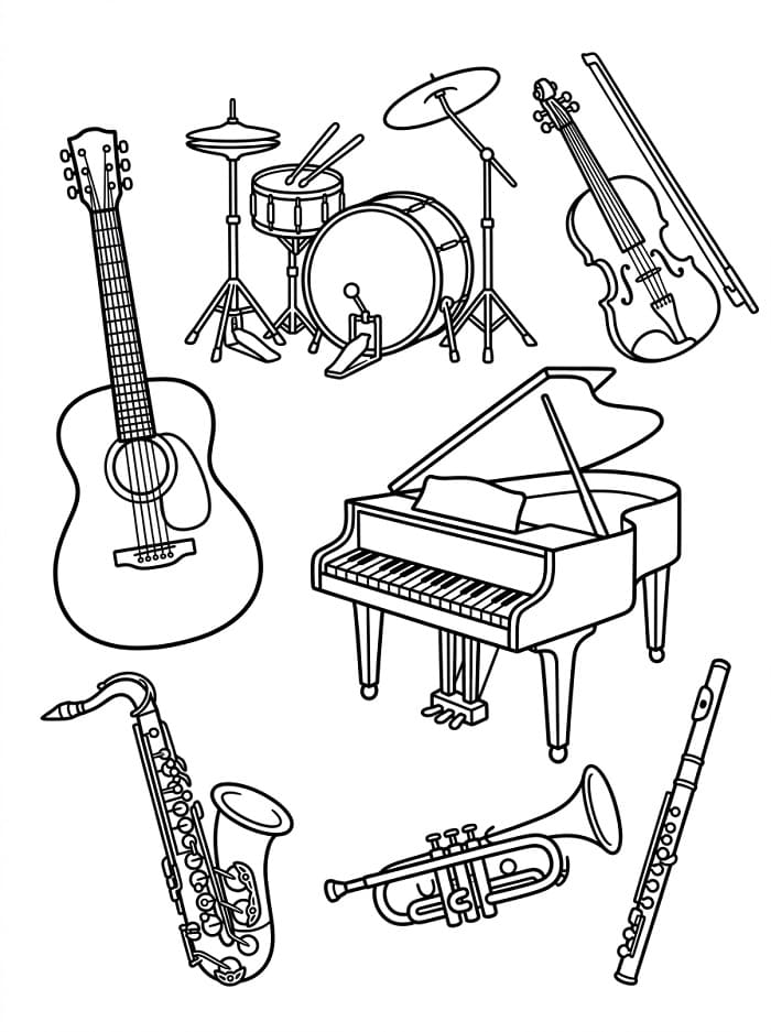 Muziekinstrumenten kleurplaat