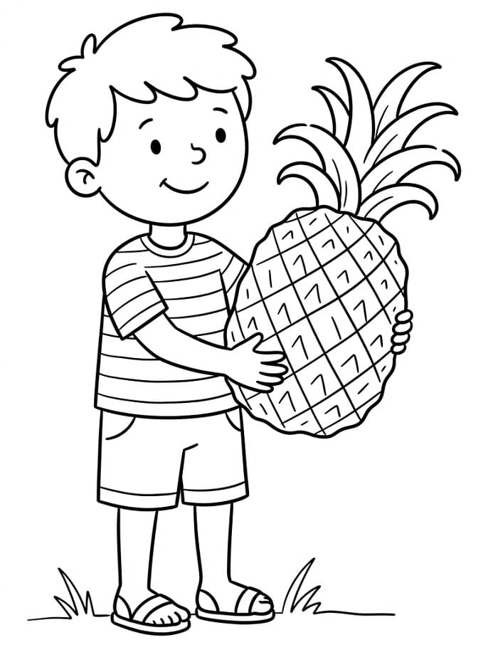 Jongen die een ananas vasthoudt