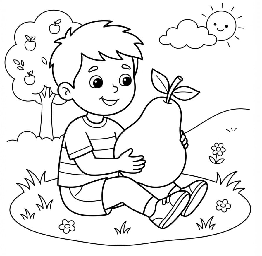 Jongen en grote peer