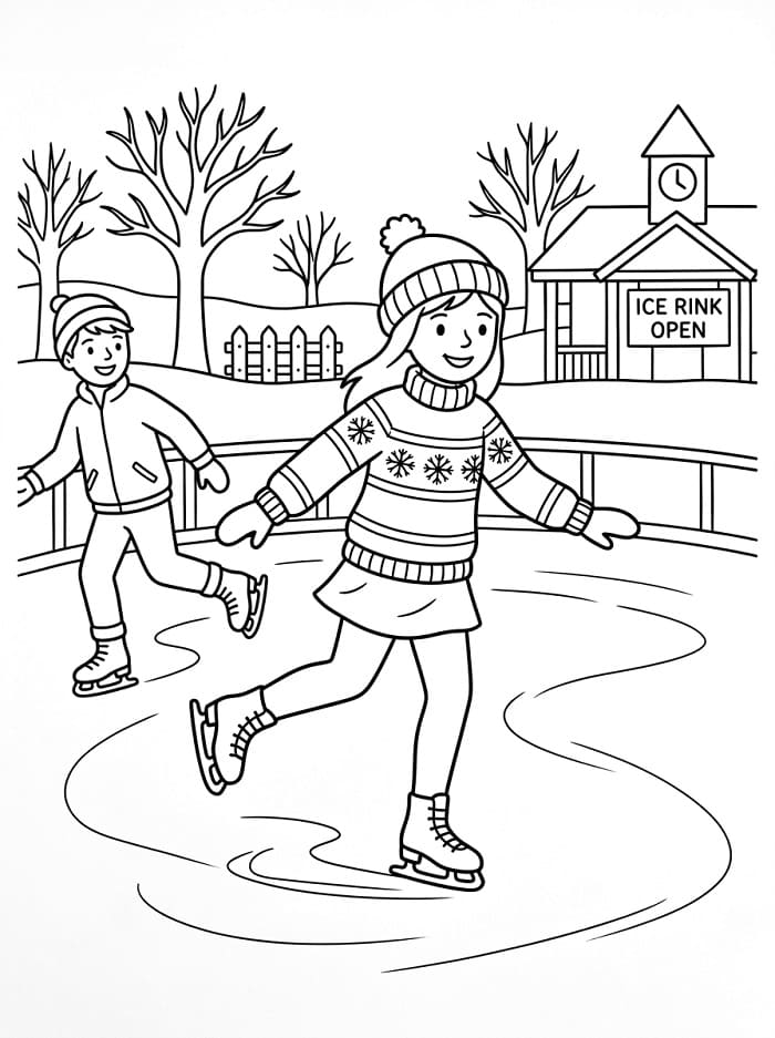 Jongen en meisje schaatsen