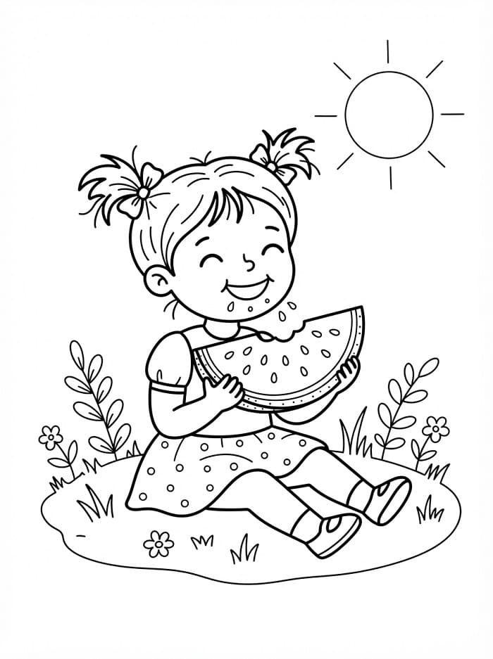 Schattig meisje dat watermeloen eet