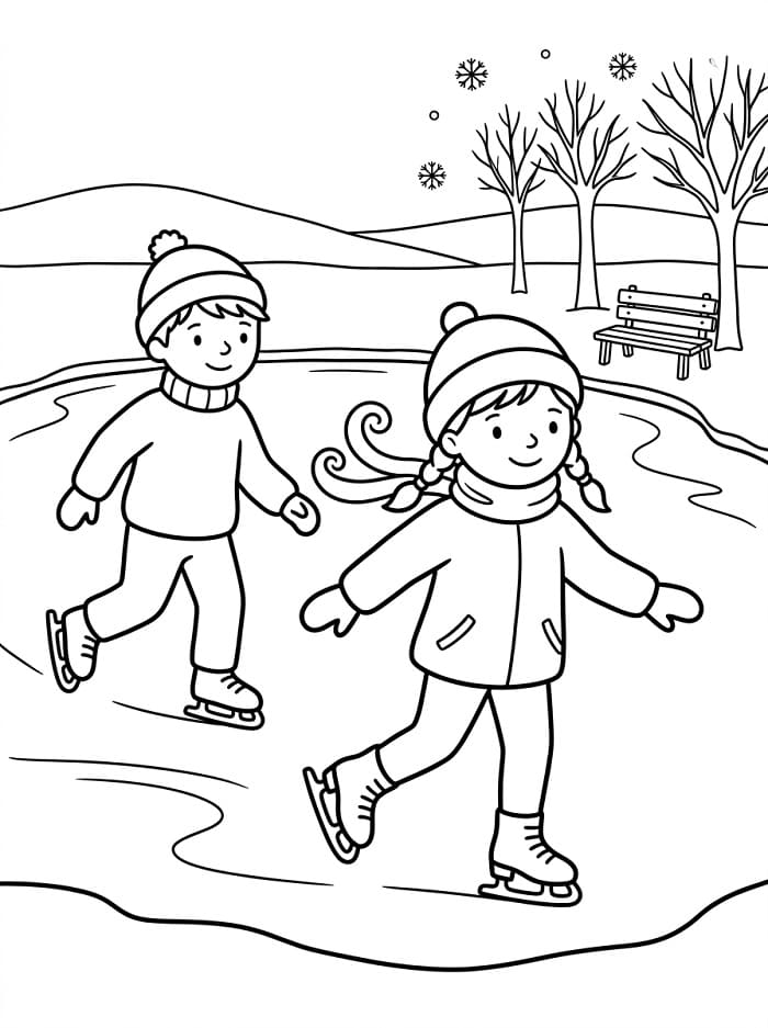 Twee kinderen schaatsen