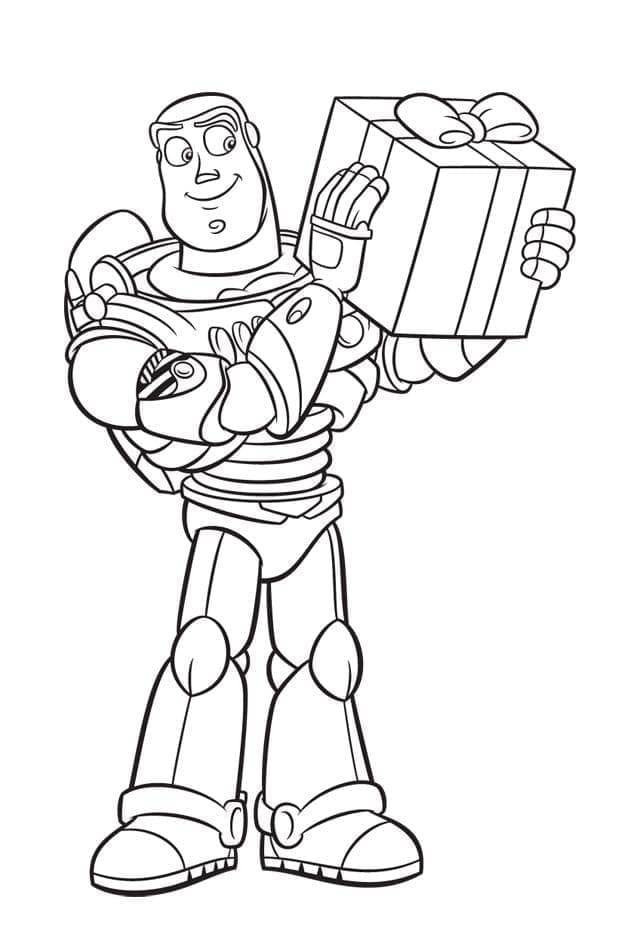Buzz Lightyear houdt een cadeau vast
