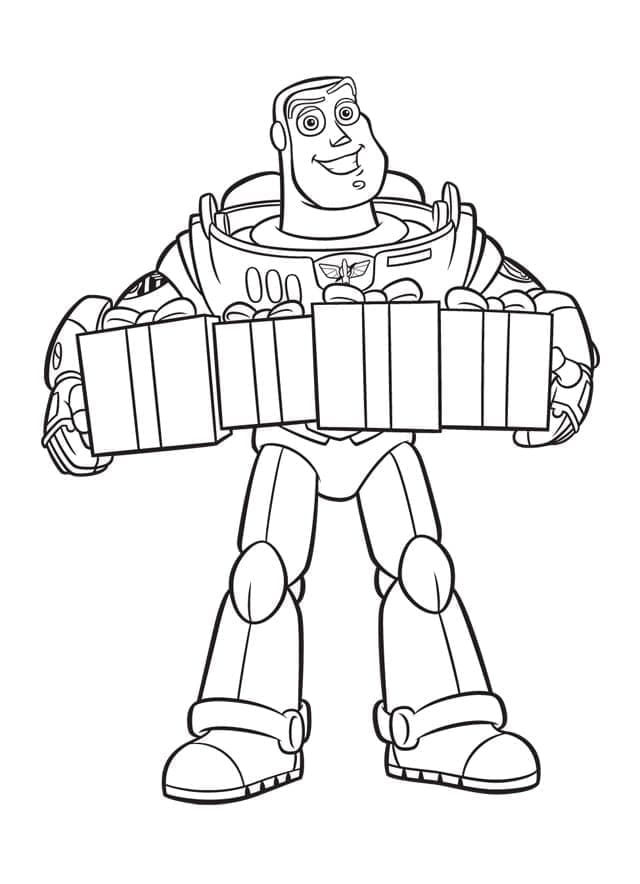Buzz Lightyear met veel cadeaus