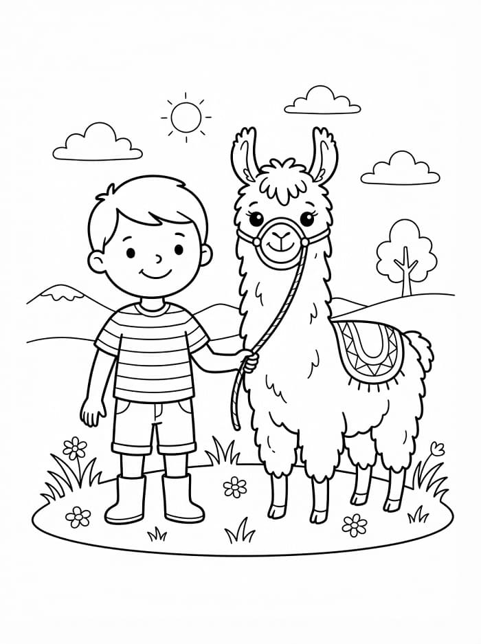 Een jongen en lama