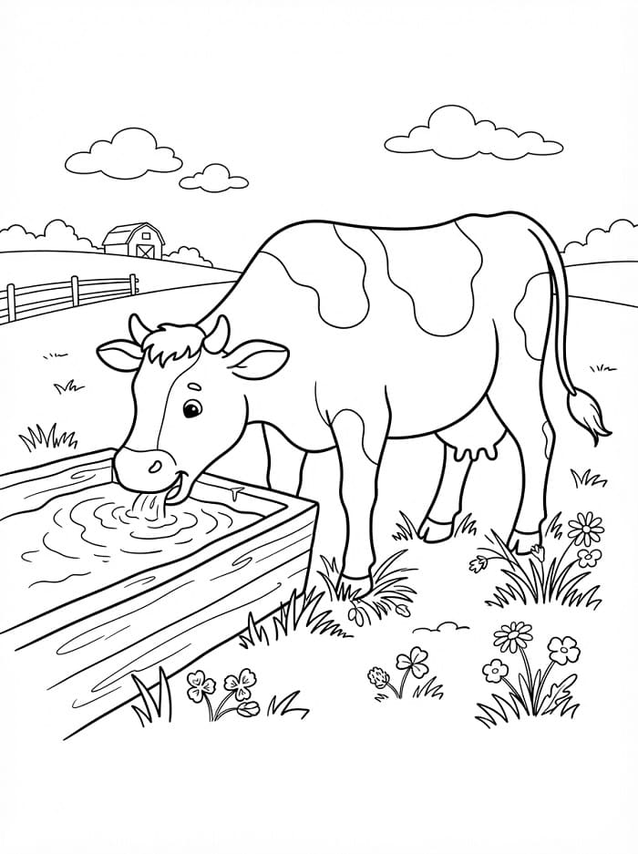 Een koe drinkt water