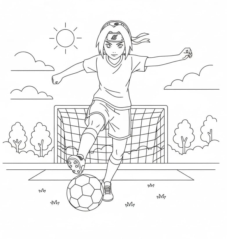 Haruno Sakura speelt voetbal
