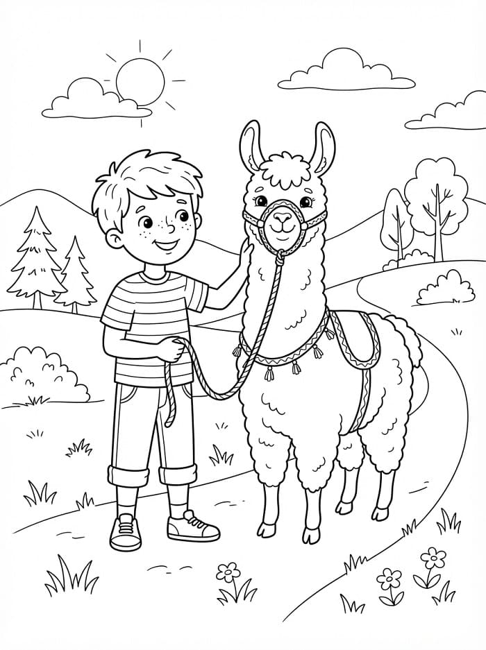 Jongen en lama