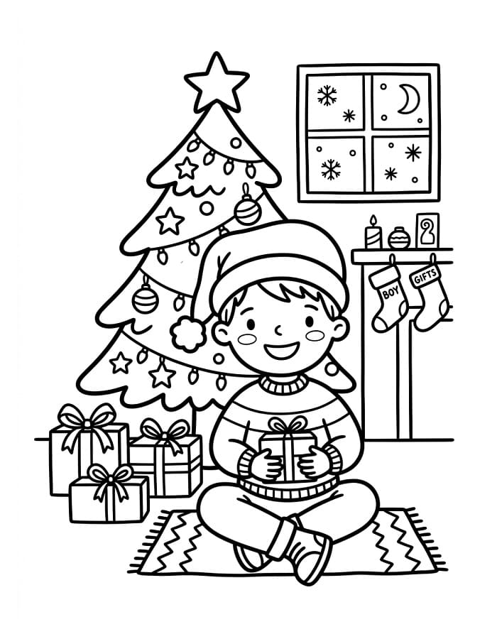 Jongen thuis met Kerst