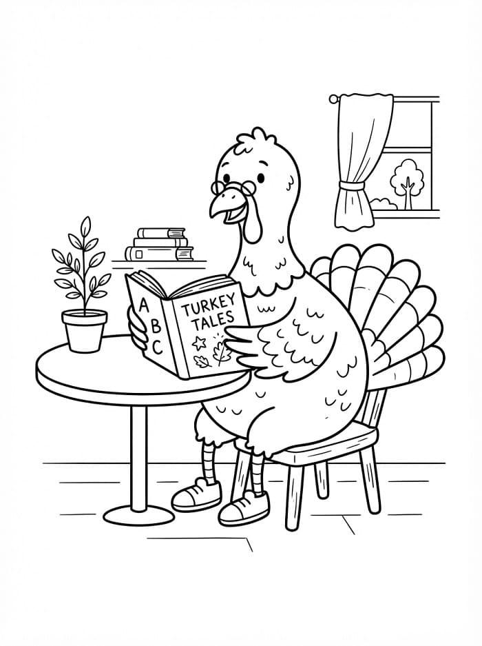 Kalkoen leest een boek