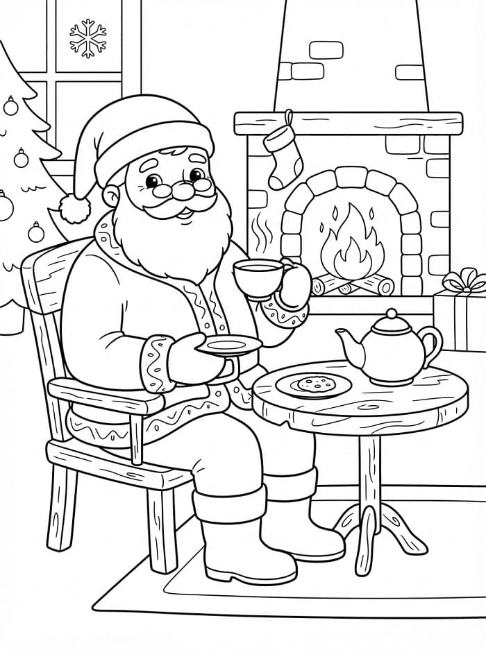 Kerstman die thee drinkt