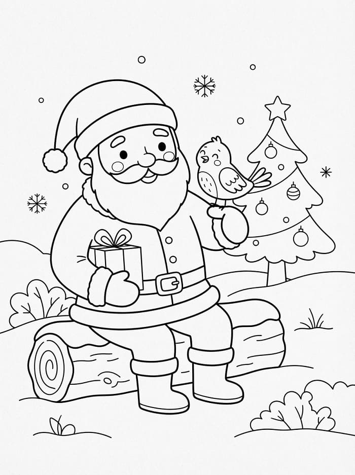Kerstman en vogel