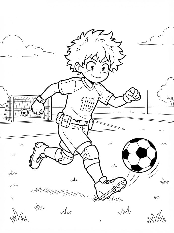 Midoriya met een voetbal