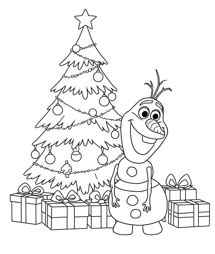 Olaf en cadeaus bij de kerstboom