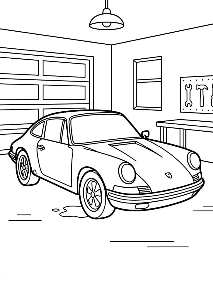 Porsche in garage