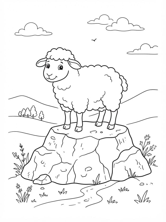 Schartend schaap op een rots