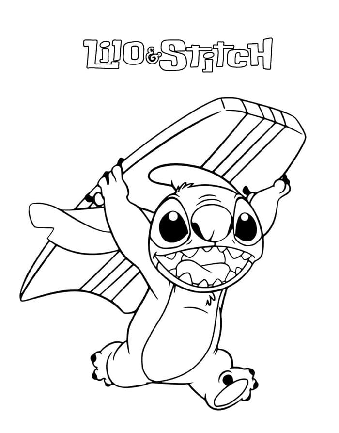 Stitch met Surfplank