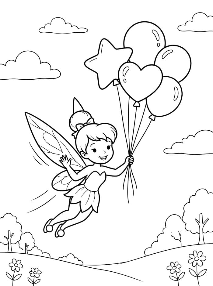 Tinkerbell die ballonnen vasthoudt