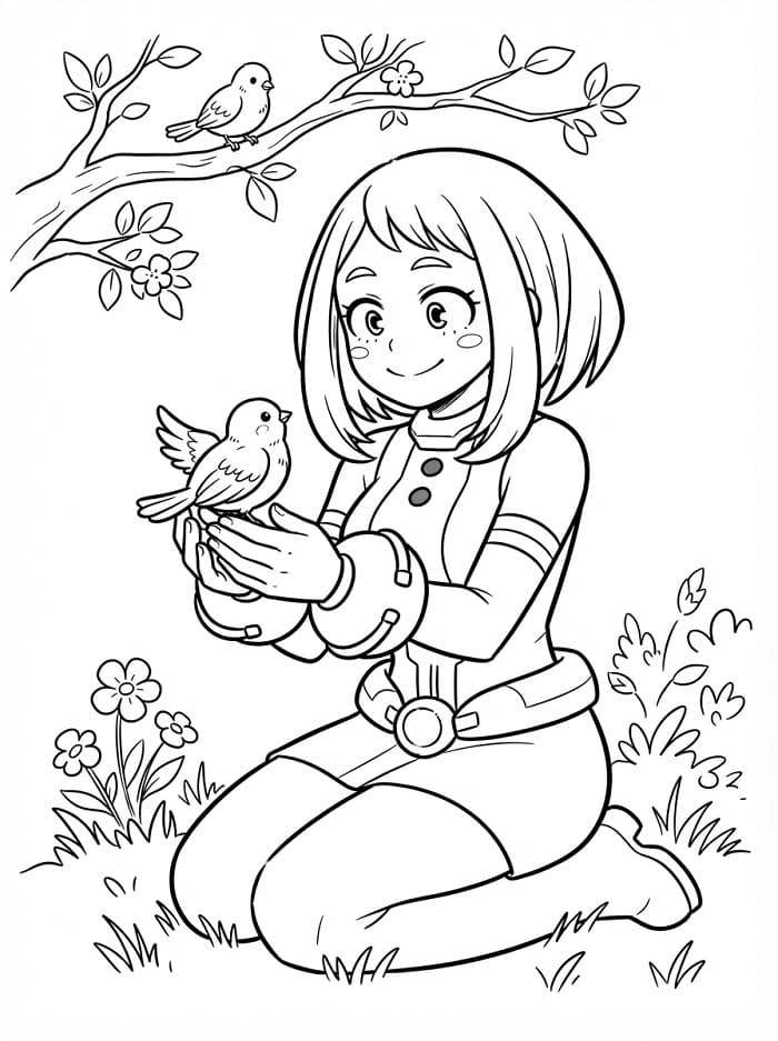 Uraraka en een vogel