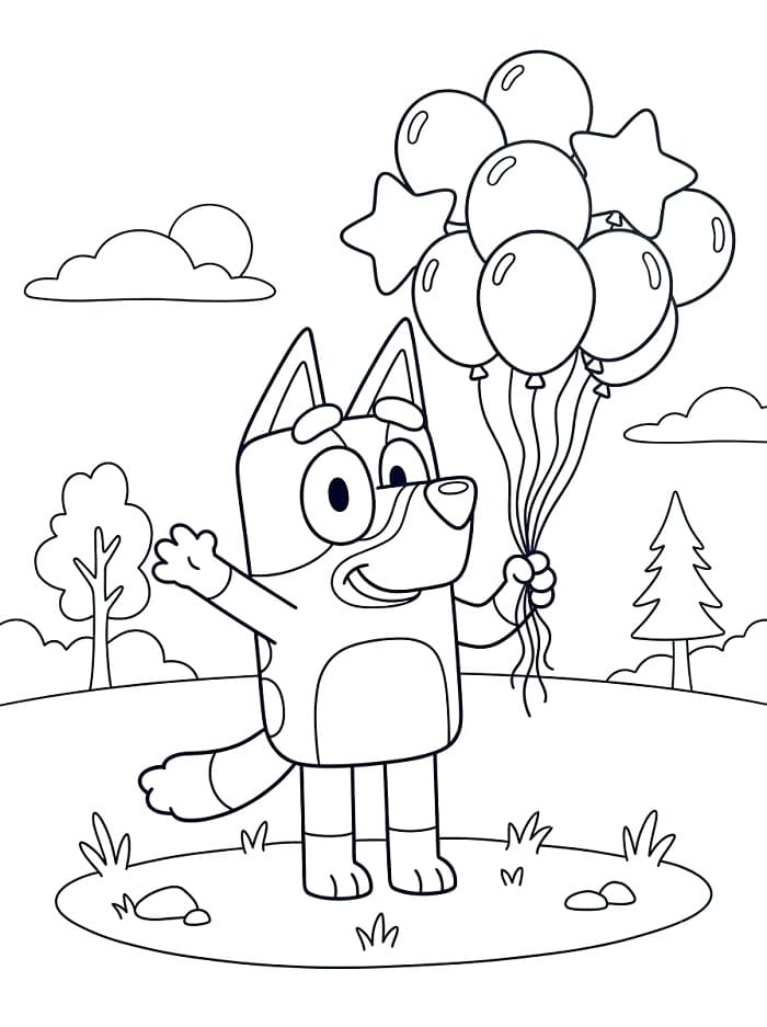 Bluey houdt ballonnen vast
