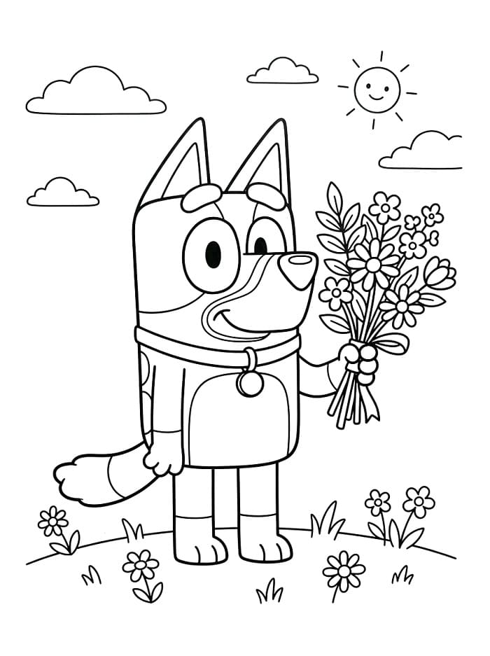 Bluey met bloemen
