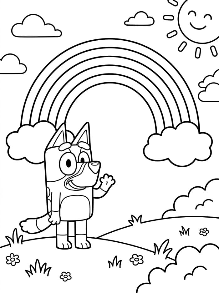 Bluey met regenboog