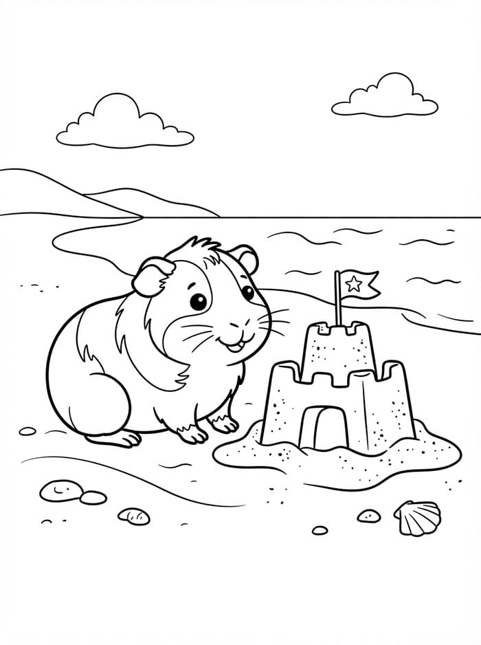 Cavia en zandkasteel
