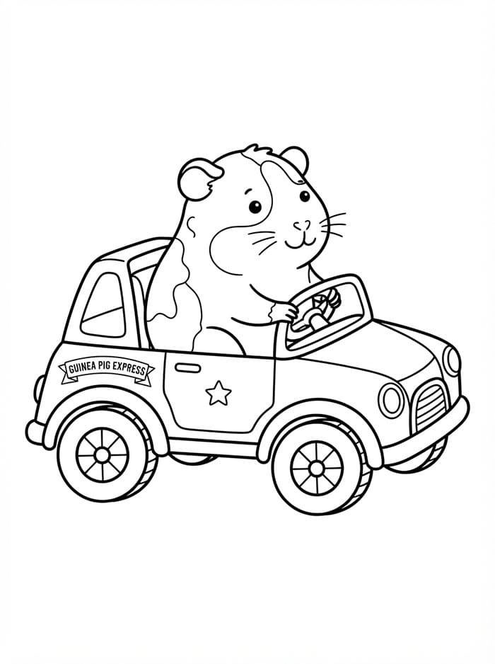 Cavia rijdt in auto