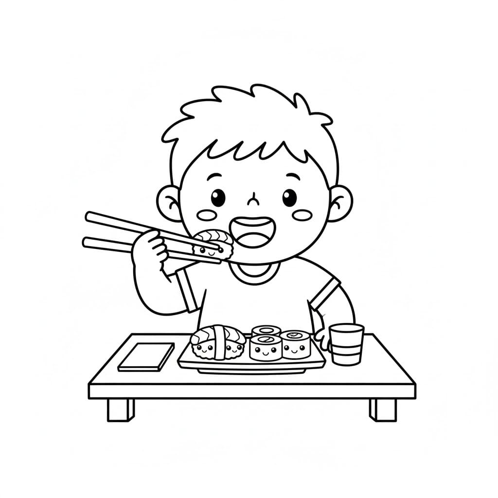 Jongen die sushi eet