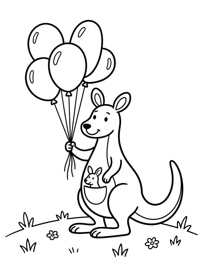 Kangoeroe die ballonnen vasthoudt
