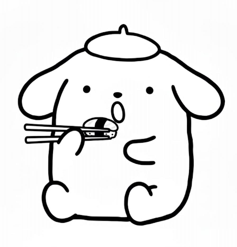 Pompompurin eet sushi
