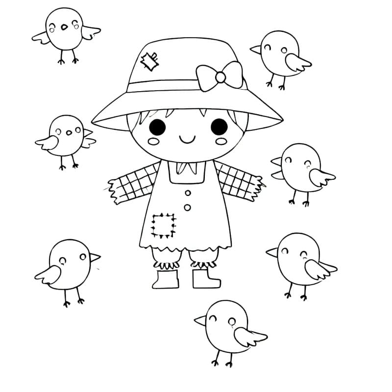 Vogelverschrikker en kuikens