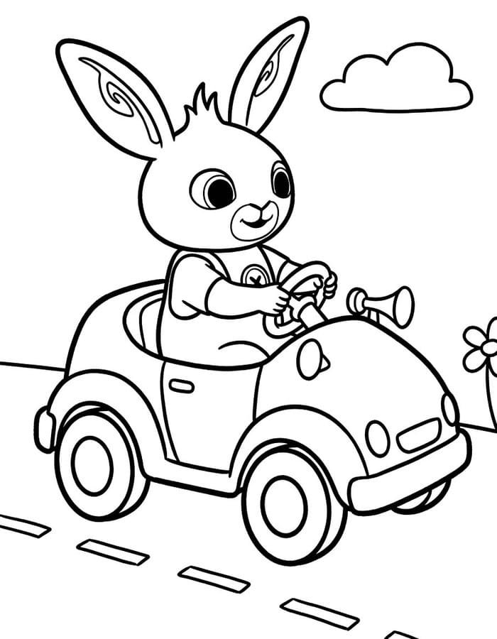 Bing Konijn rijdt in auto